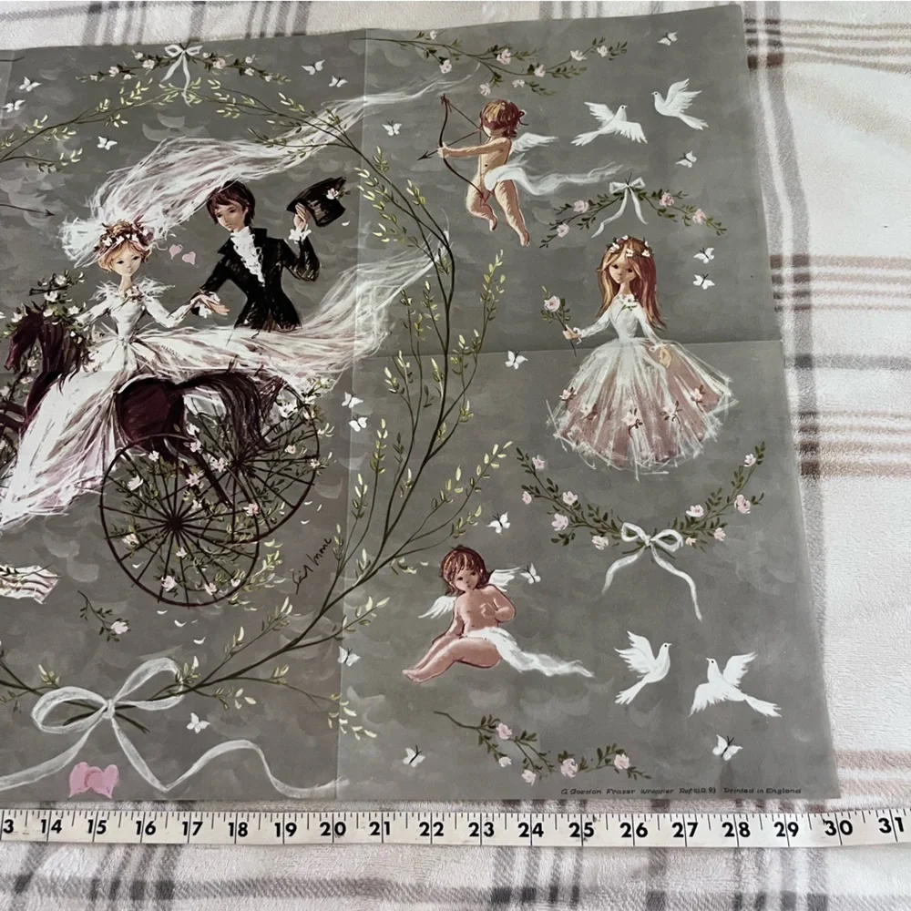 Vintage Gordon Fraser wedding wrapping paper 3 large sheets Bride Groom